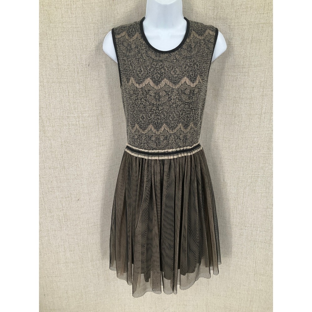 Sparrow Fit Flare Dress Womens Medium Black Wool Blend Mesh Tulle Boho Romantic